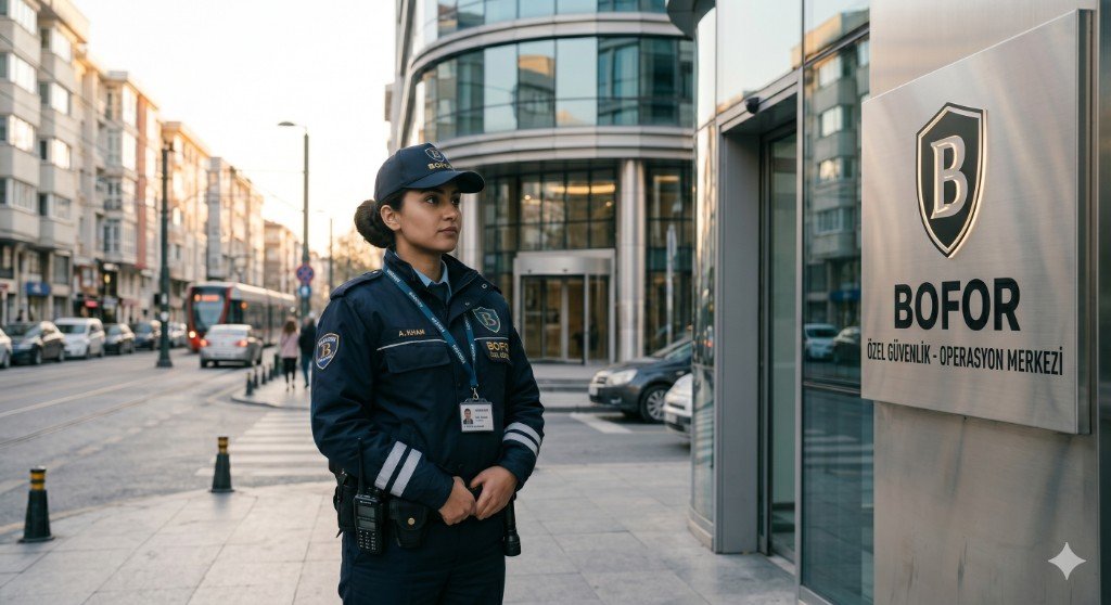 Bofor operasyon merkezi önünde güvenlik personeli